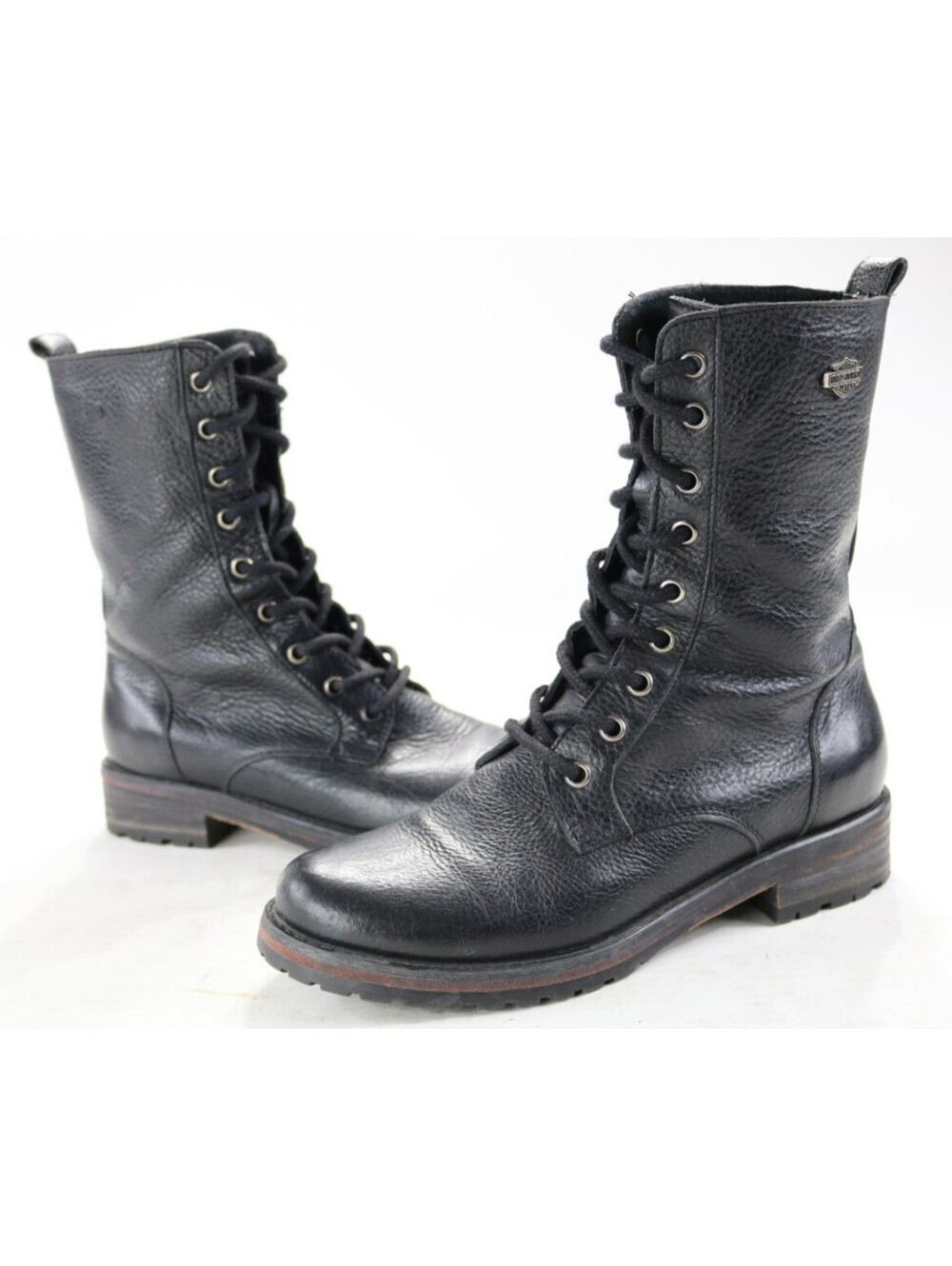 harley davidson combat boots 8.5 black leather womens zip lace pebbled D83768